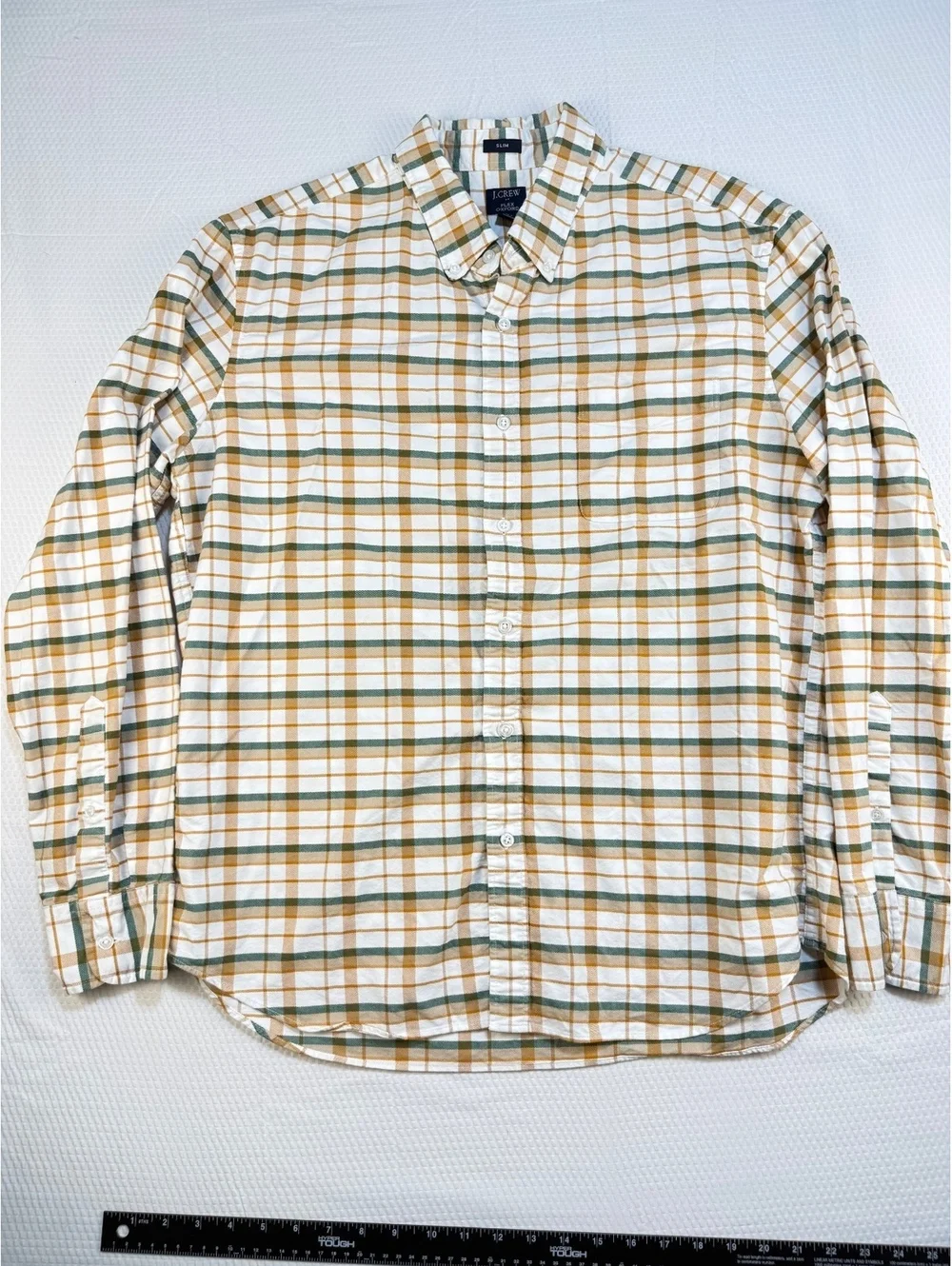 J.Crew Men’s XL Slim Flex Oxford Plaid Button Down Shirt Green Mustard Cotton